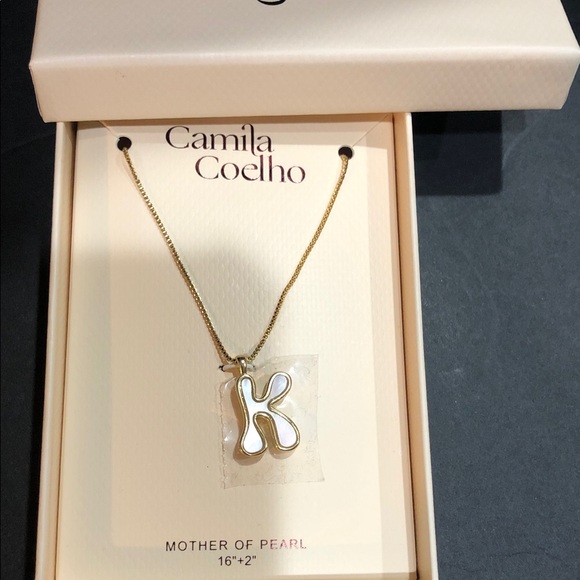 Camila Coelho Jewelry - Camila Coelho gold tone puffy mother‎ of pearl K initial 16” necklace brand new